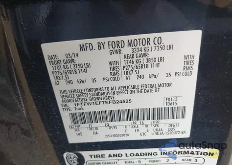 2014 Ford F-150 Lariat из США, поврежденный, VIN 1FTFW1EF7EFB24525